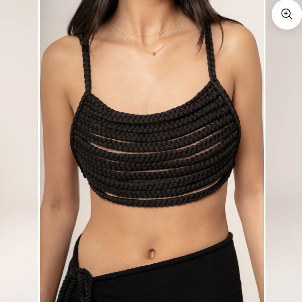 JLUXLABEL Black Woven Crop Top